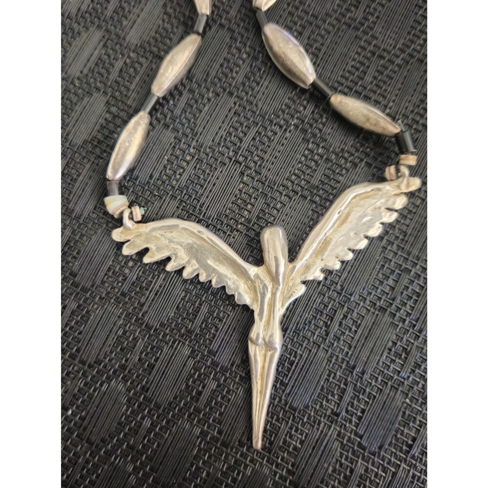 Vintage Jewelry Artisan Angel Wing Bird Pendant Necklace Southwest Boho Statemen